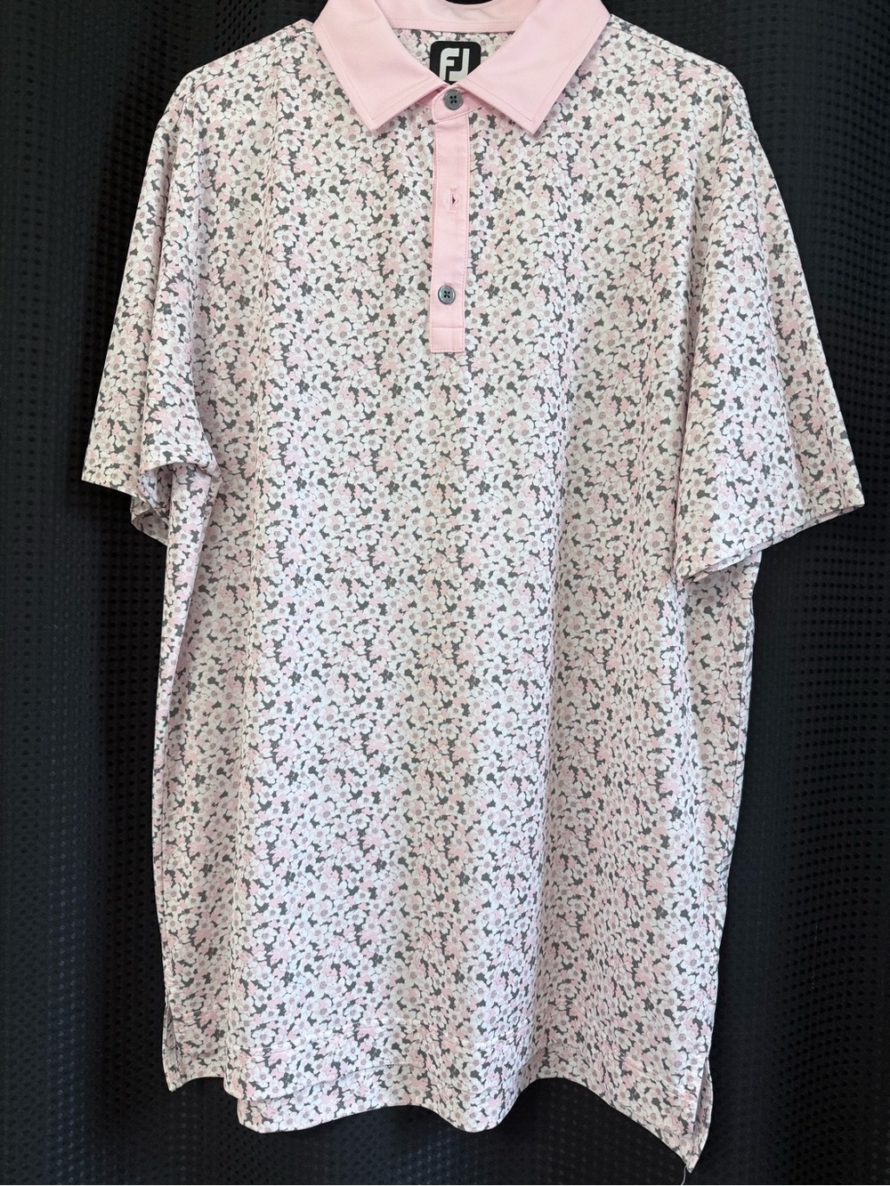 FootJoy Pink Floral Print Polo with Contrast Placket
